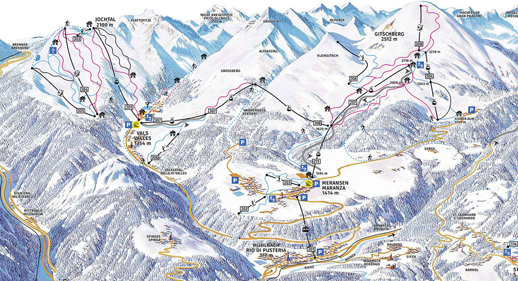 Cartina Valles Mappa Piste Sci Jochtal Dove Sciare